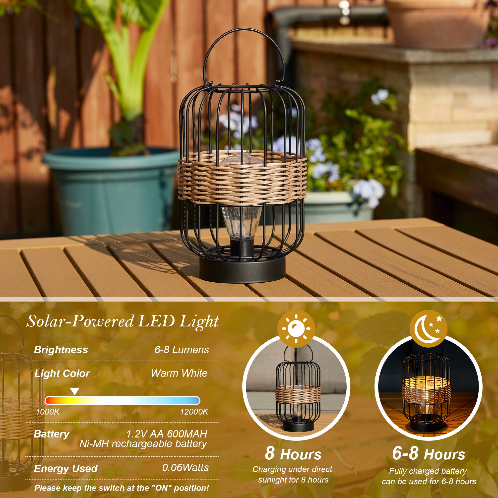 Glitzhome® 11.75" Metal Wire Faux Rattan Solar Powered Outdoor Lantern